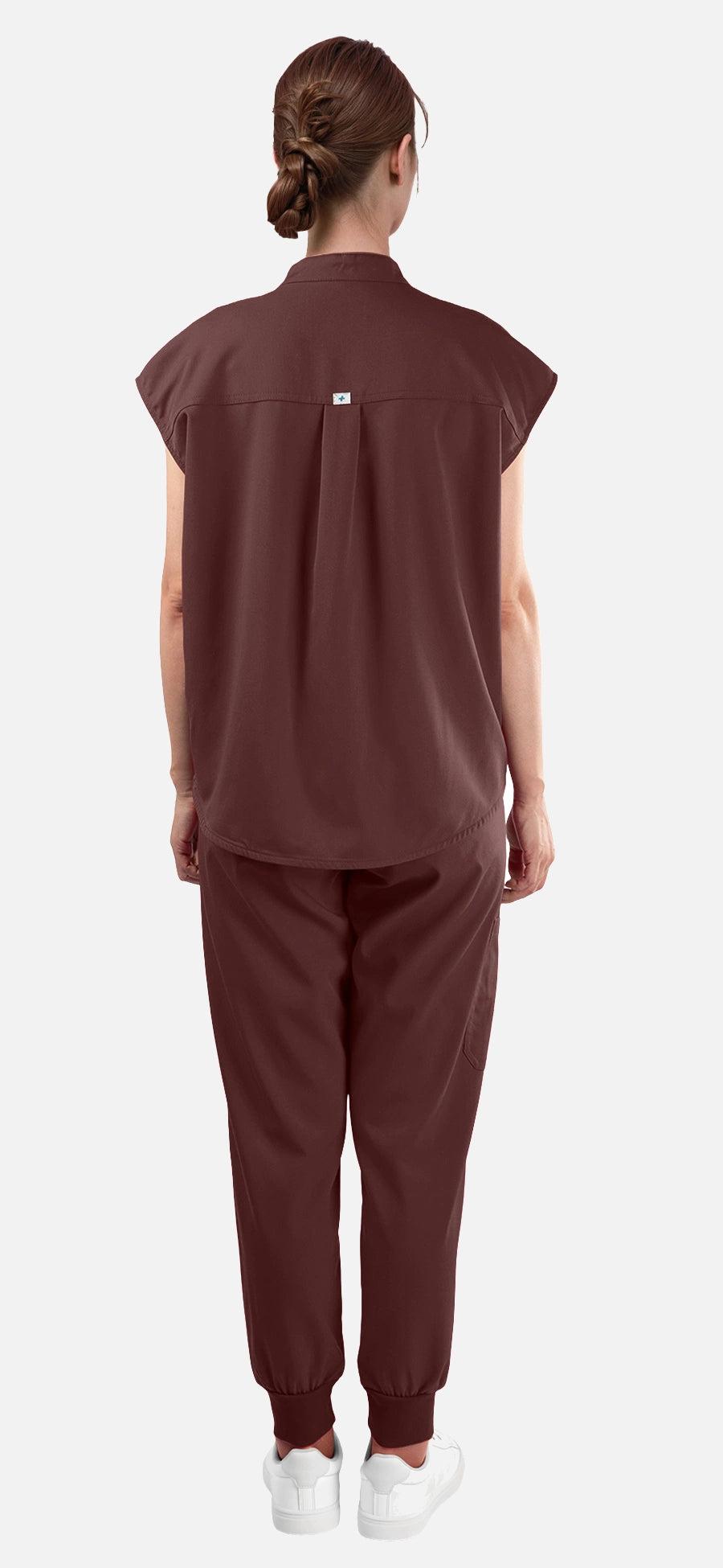 Coffee – Eadflie Women's Sleeveless Mandarin Collar Jogger Uniform Set – product image 45