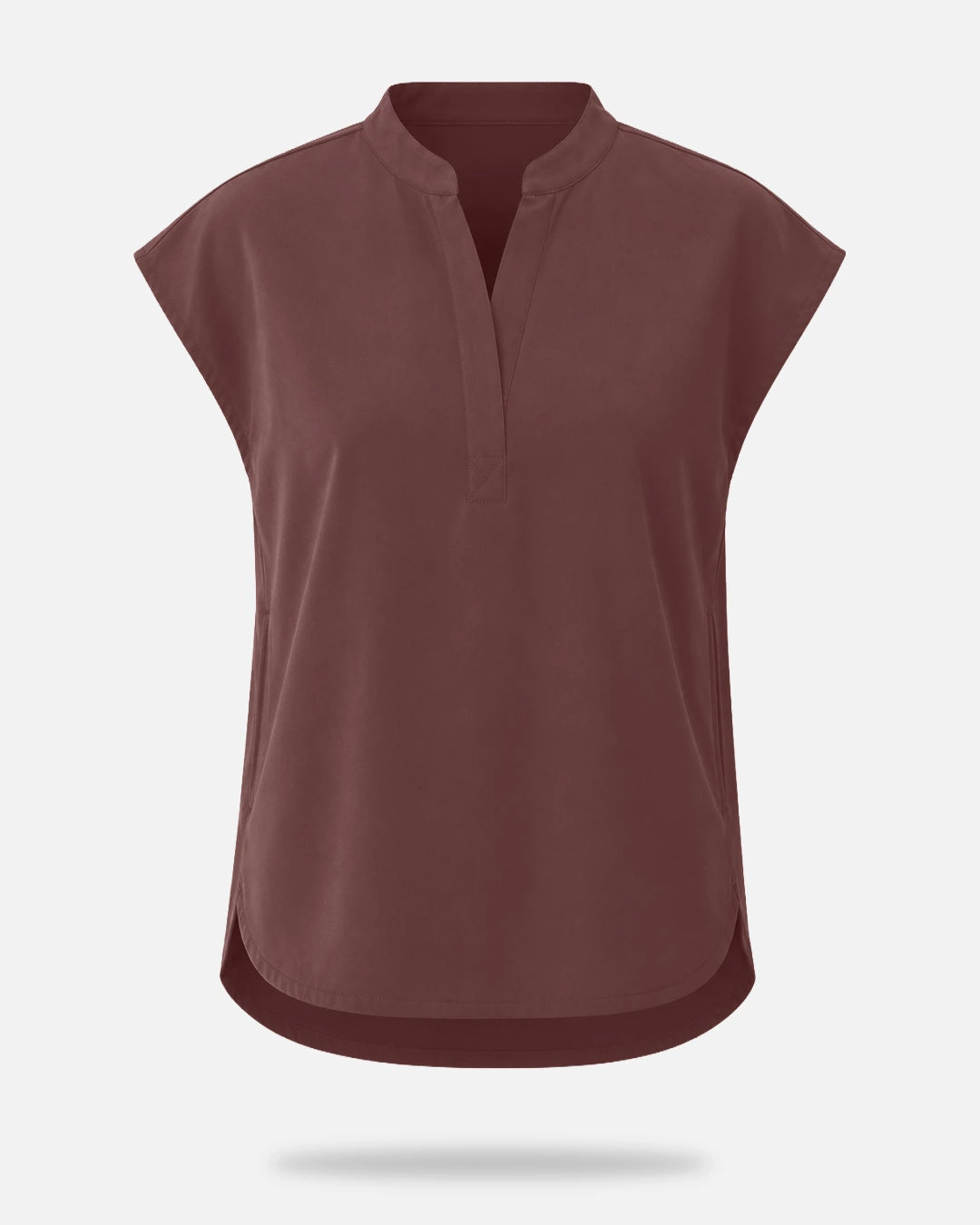Coffee – Eadflie Women's Sleeveless Mandarin Collar Uniform Top – product image 19