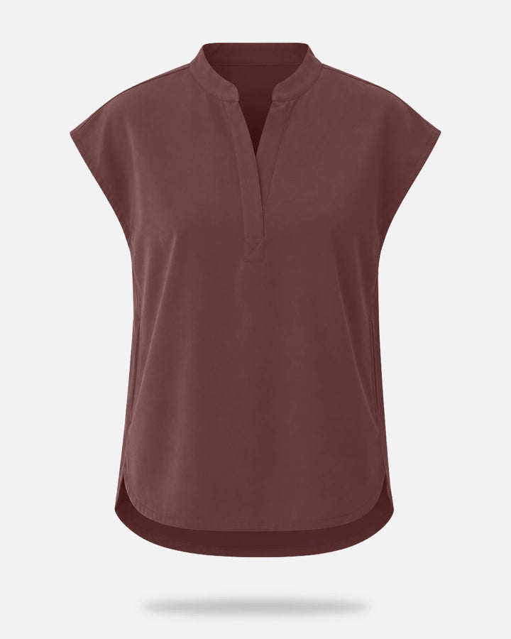 Eadflie Women's Sleeveless Mandarin Collar Uniform Top - Coffee