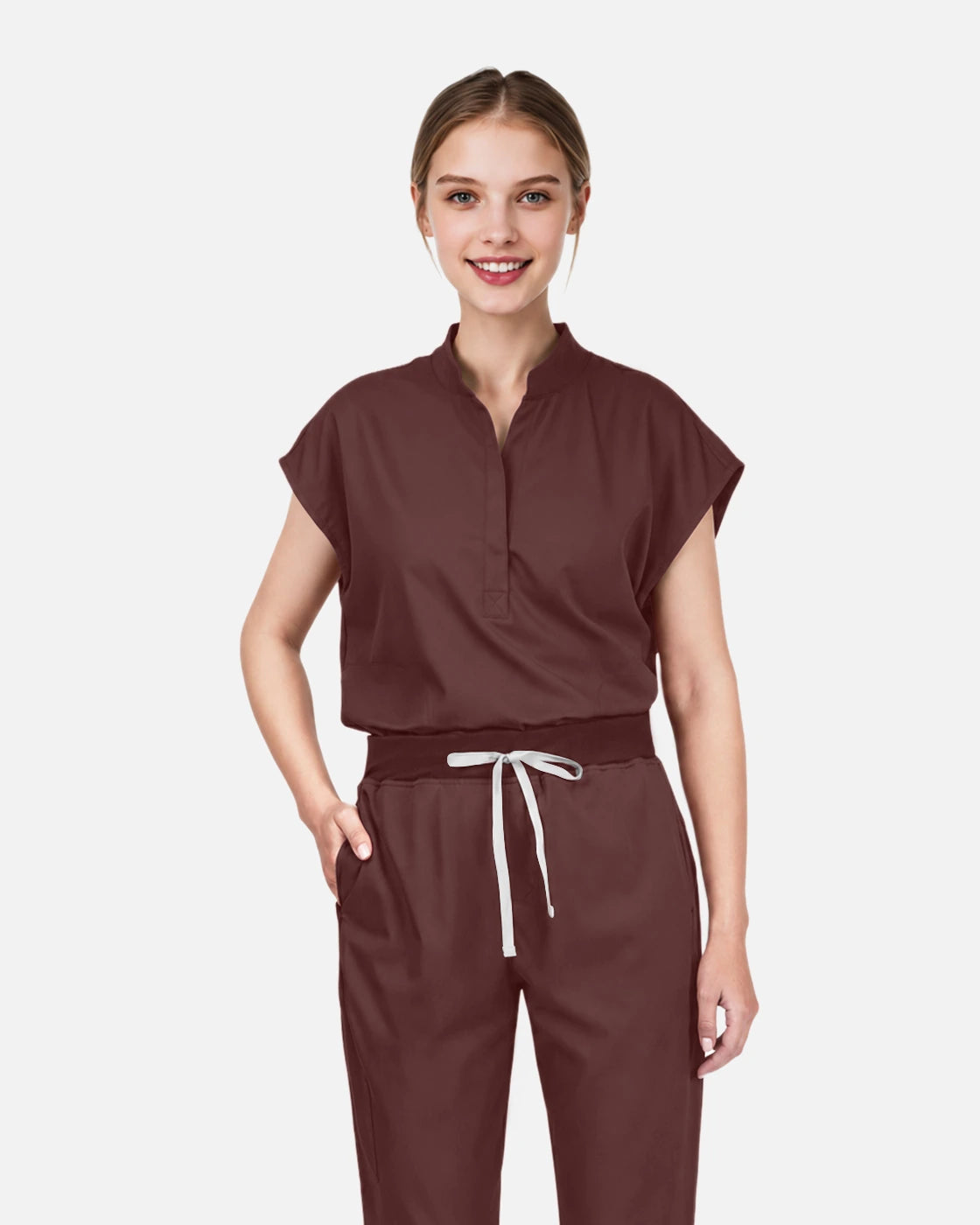 Coffee – Eadflie Women's Sleeveless Mandarin Collar Uniform Top – product image 20