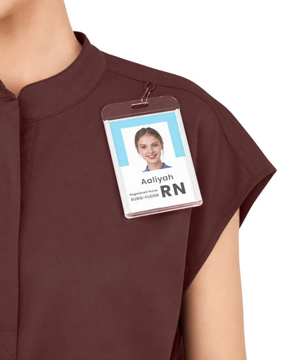 Coffee – Eadflie Women's Sleeveless Mandarin Collar Uniform Top – product image 24