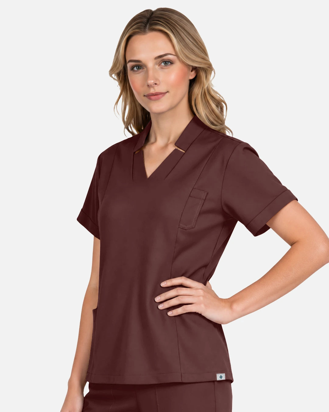 Coffee – Eadflie Women's Split V-Neck Uniform Top – product image 34