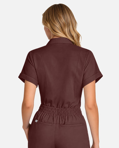 Coffee – Eadflie Women's Split V-Neck Uniform Top – product image 35
