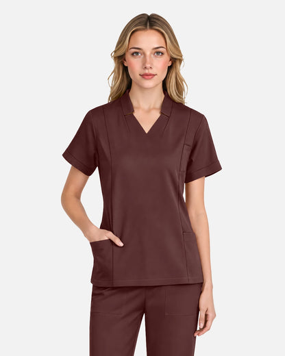 Coffee – Eadflie Women's Split V-Neck Uniform Top – product image 32