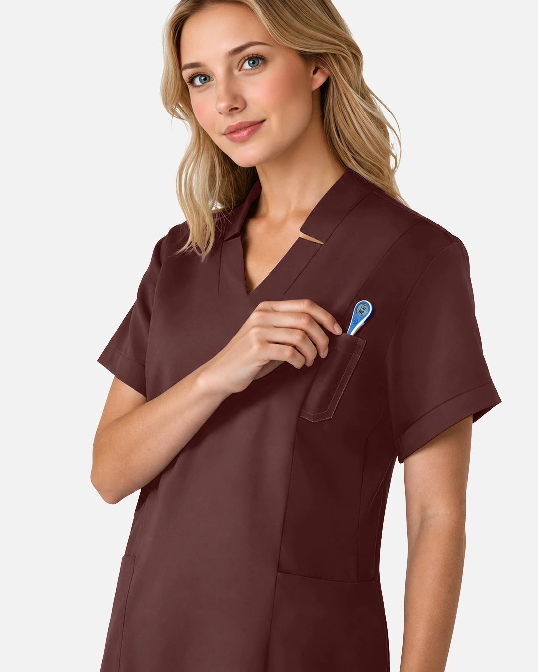 Coffee – Eadflie Women's Split V-Neck Uniform Top – product image 36