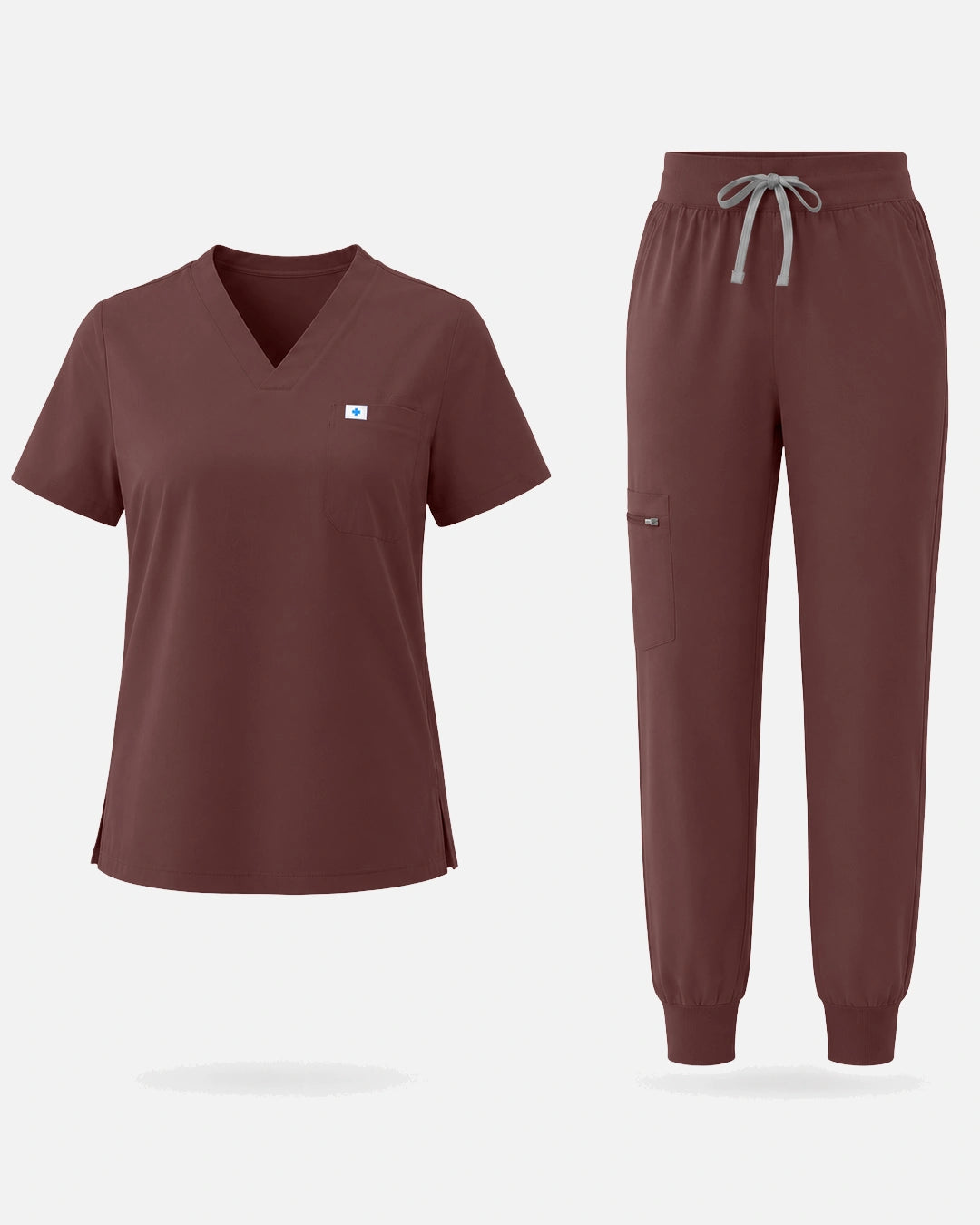 Coffee – Eadflie Women's Classic V-Neck Jogger Uniform Set – product image 120