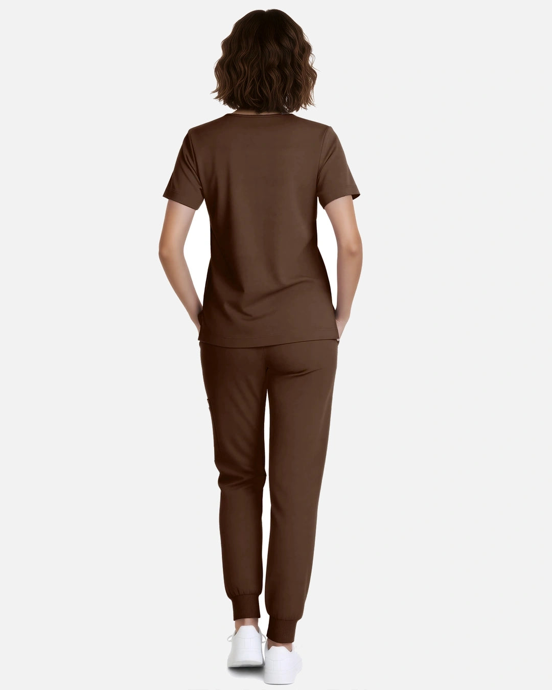 Coffee – Eadflie Women's Classic V-Neck Jogger Uniform Set – product image 02