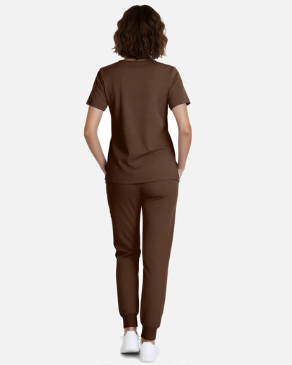 Coffee – Eadflie Women's Classic V-Neck Jogger Uniform Set – product image 02