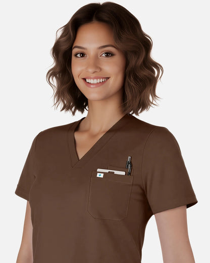 Coffee – Eadflie Women's Classic V-Neck Jogger Uniform Set – product image 04