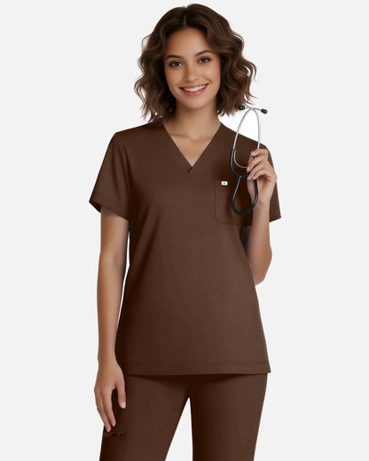 Coffee – Eadflie Women's Classic V-Neck Jogger Uniform Set – product image 06