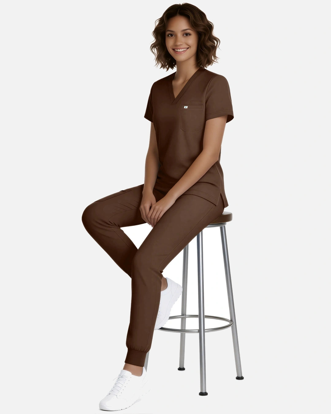 Coffee – Eadflie Women's Classic V-Neck Jogger Uniform Set – product image 07