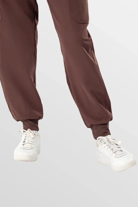 Eadflie Women's Henley Sleeveless Jogger Workwear Set 08 - Coffee
