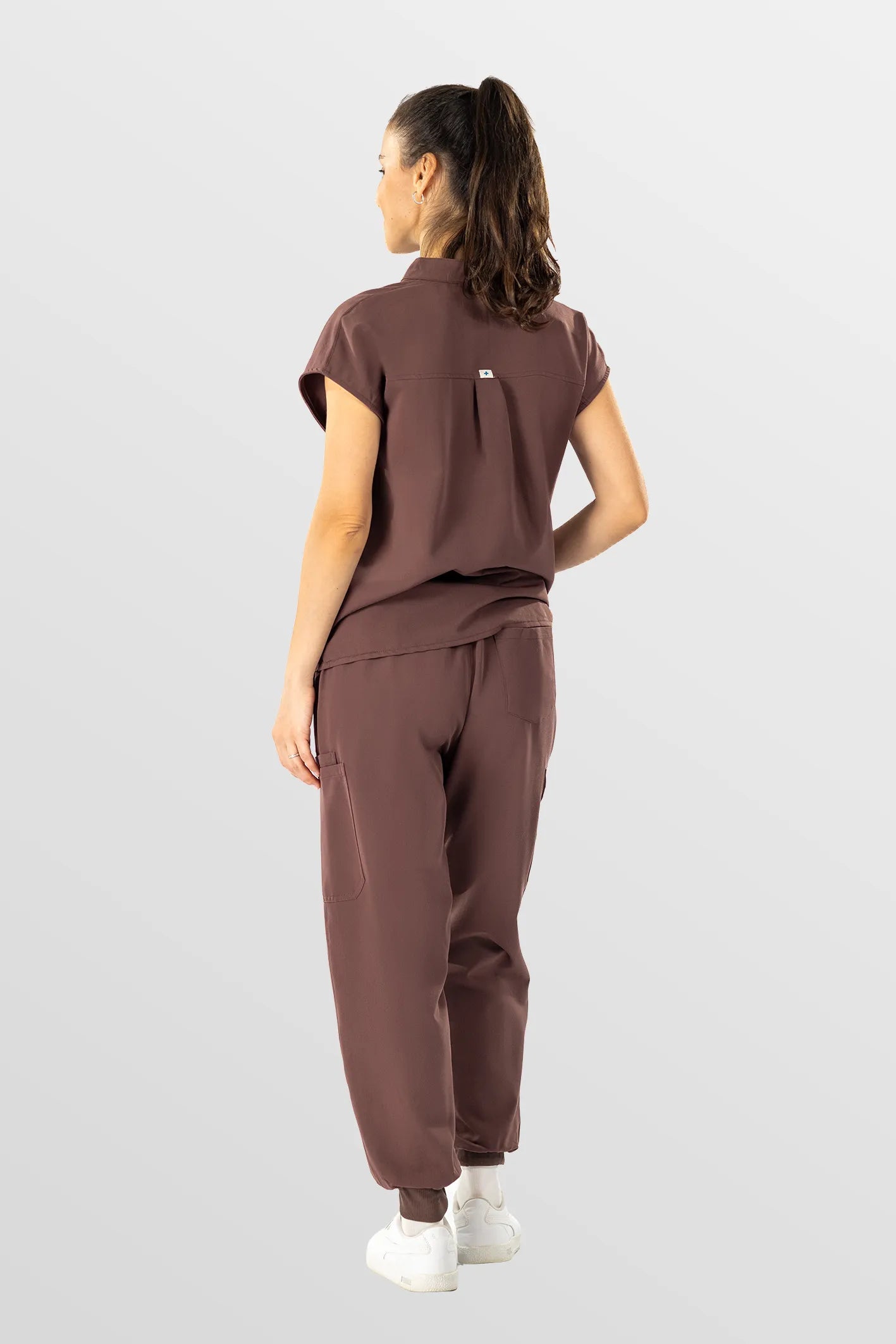 Coffee Eipnare Women's Henley Collar Sleeveless Jogger Scrub Set - Stretch Medical Scrubs for Women