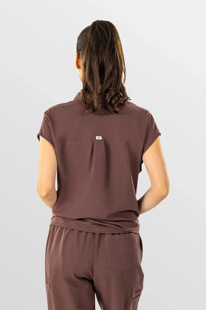Coffee Eipnare Women's Henley Collar Sleeveless Jogger Scrub Set - Stretch Medical Scrubs for Women