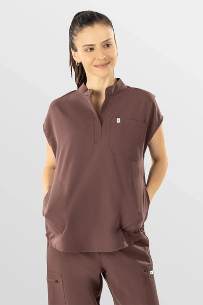 Coffee Eipnare Women's Henley Collar Sleeveless Jogger Scrub Set - Stretch Medical Scrubs for Women
