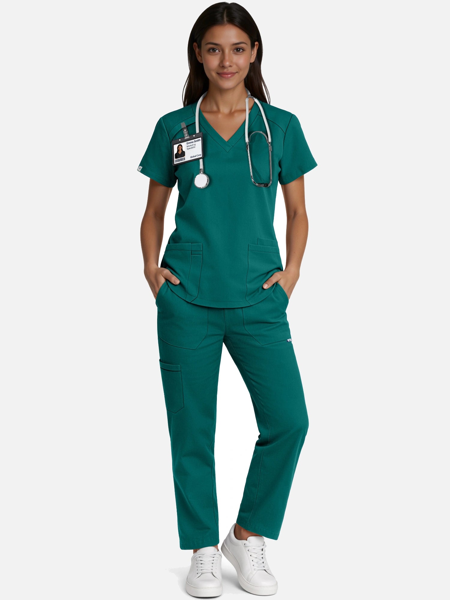 Dark Green – Eadflie Women's Woven V-Neck Uniform Set – Straight-Leg Structured – product image 72