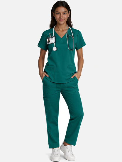 Dark Green – Eadflie Women's Woven V-Neck Uniform Set – Straight-Leg Structured – product image 72