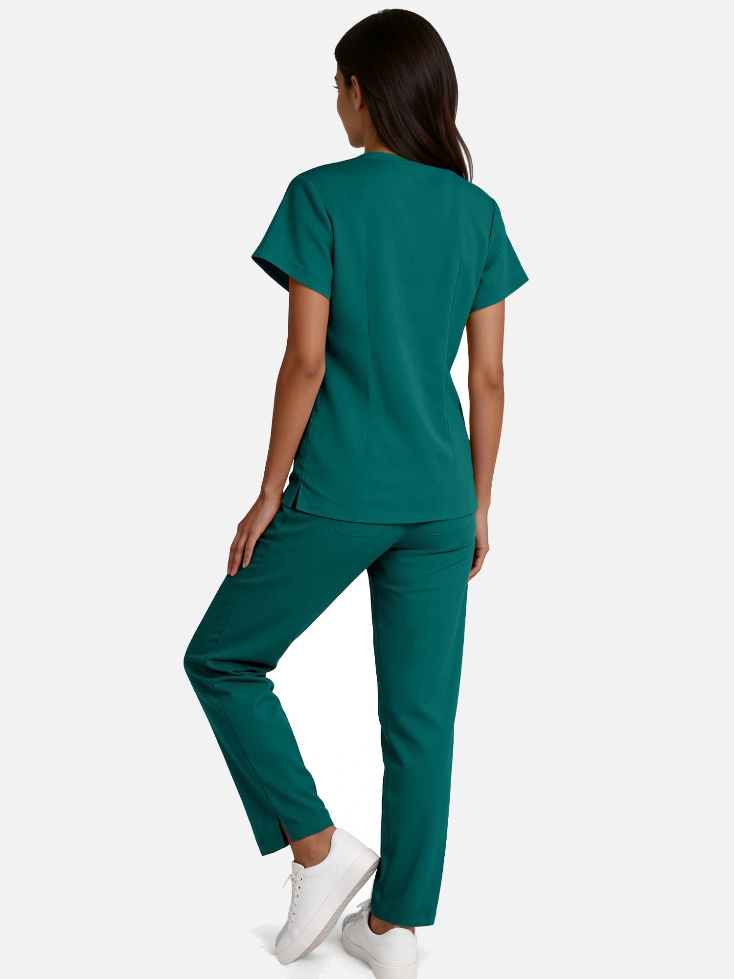 Dark Green – Eadflie Women's Woven V-Neck Uniform Set – Straight-Leg Structured – product image 73