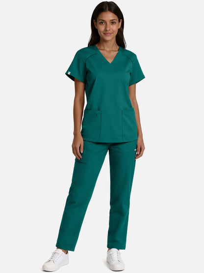 Dark Green – Eadflie Women's Woven V-Neck Uniform Set – Straight-Leg Structured – product image 74
