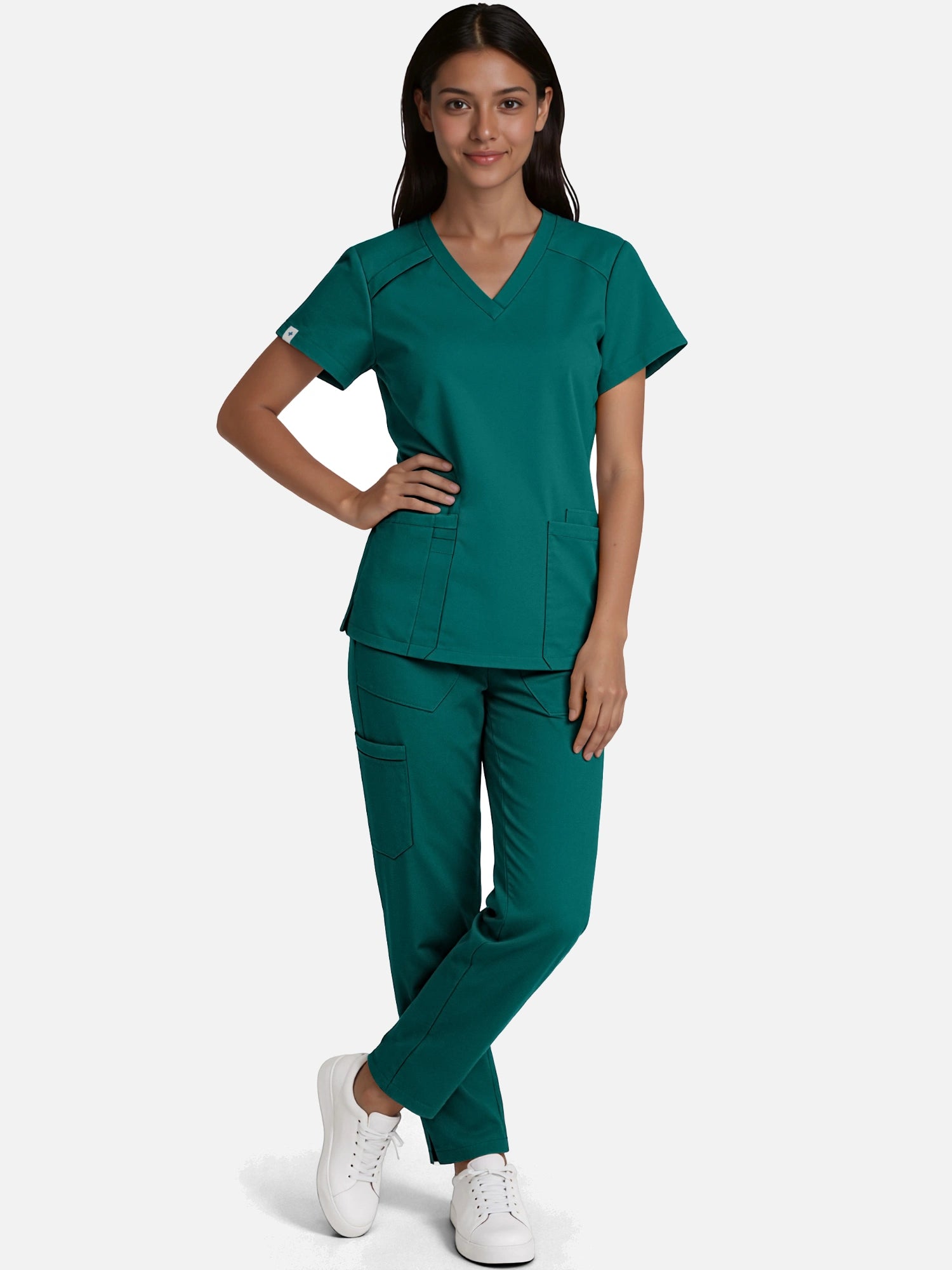 Dark Green – Eadflie Women's Woven V-Neck Uniform Set – Straight-Leg Structured – product image 79