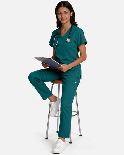 Dark Green – Eadflie Women's Woven V-Neck Uniform Top – Structured with Shoulder Piping – product image 18