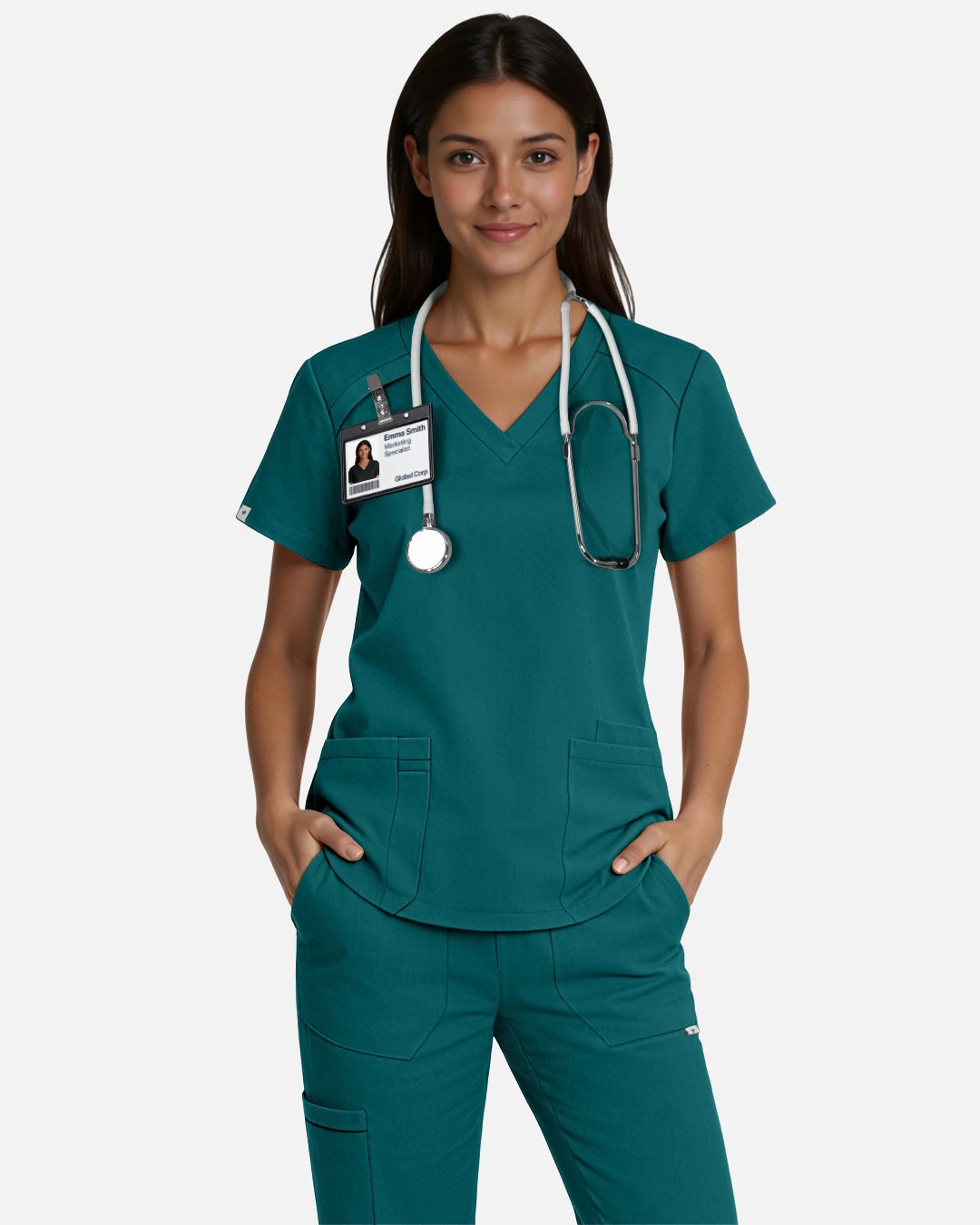 Dark Green – Eadflie Women's Woven V-Neck Uniform Top – Structured with Shoulder Piping – product image 19