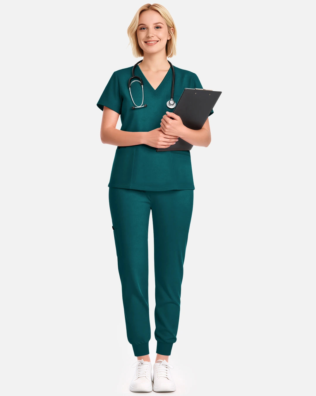Dark Green – Eadflie Women's V-Neck Uniform Top – Short Sleeve 3-Pocket Soft Stretch – product image 63