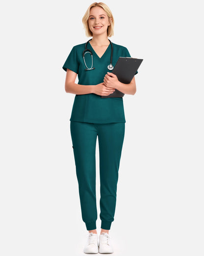 Dark Green – Eadflie Women's V-Neck Uniform Top – Short Sleeve 3-Pocket Soft Stretch – product image 63