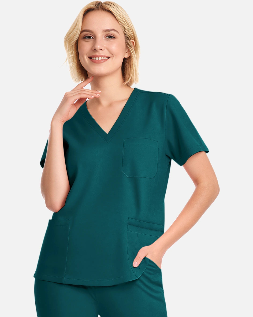 Dark Green – Eadflie Women's V-Neck Uniform Top – Short Sleeve 3-Pocket Soft Stretch – product image 62