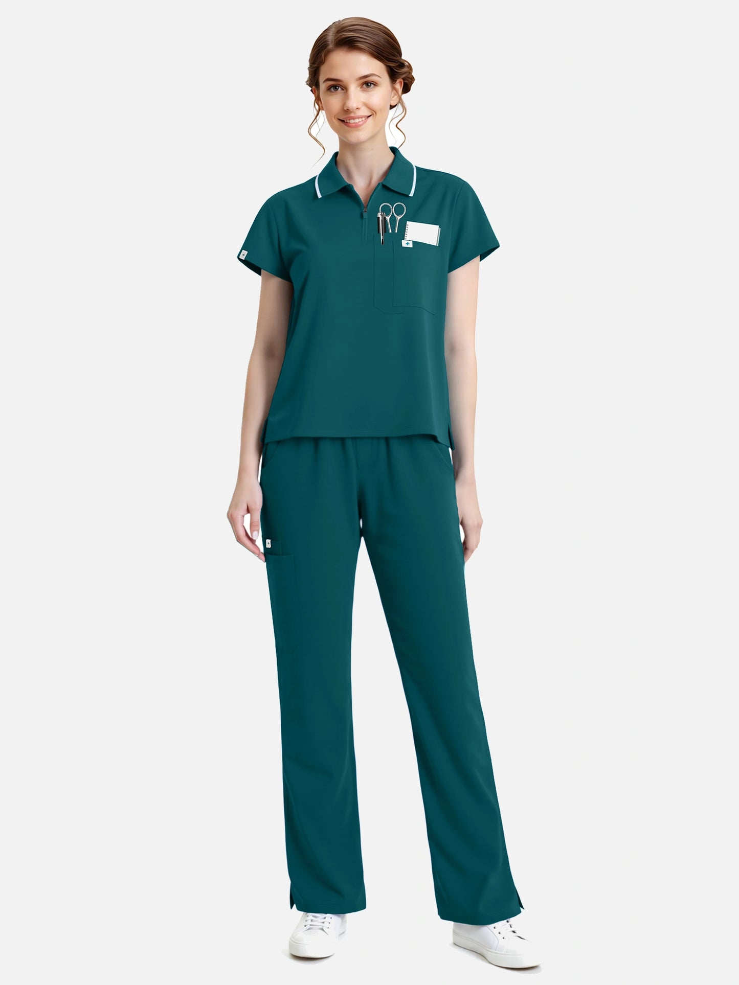 Dark Green – Eadflie Women's Zip Polo Straight-Leg Uniform Set – product image 65