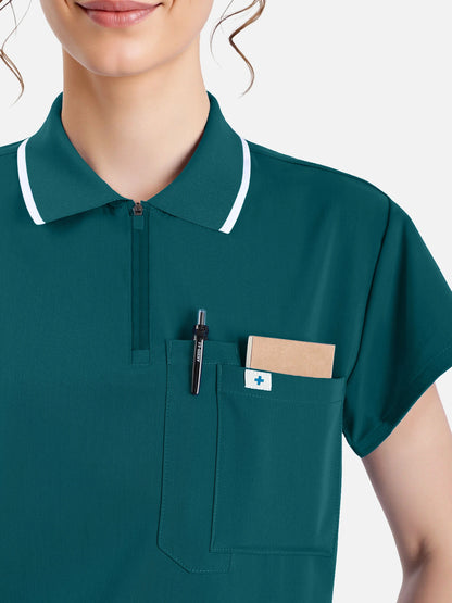 Dark Green – Eadflie Women's Zip Polo Straight-Leg Uniform Set – product image 67