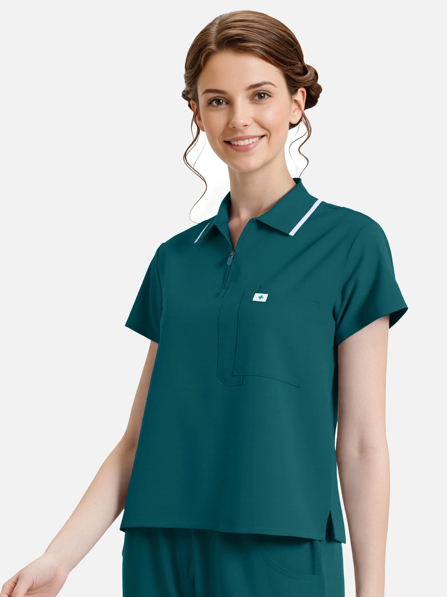 Dark Green – Eadflie Women's Zip Polo Straight-Leg Uniform Set – product image 68