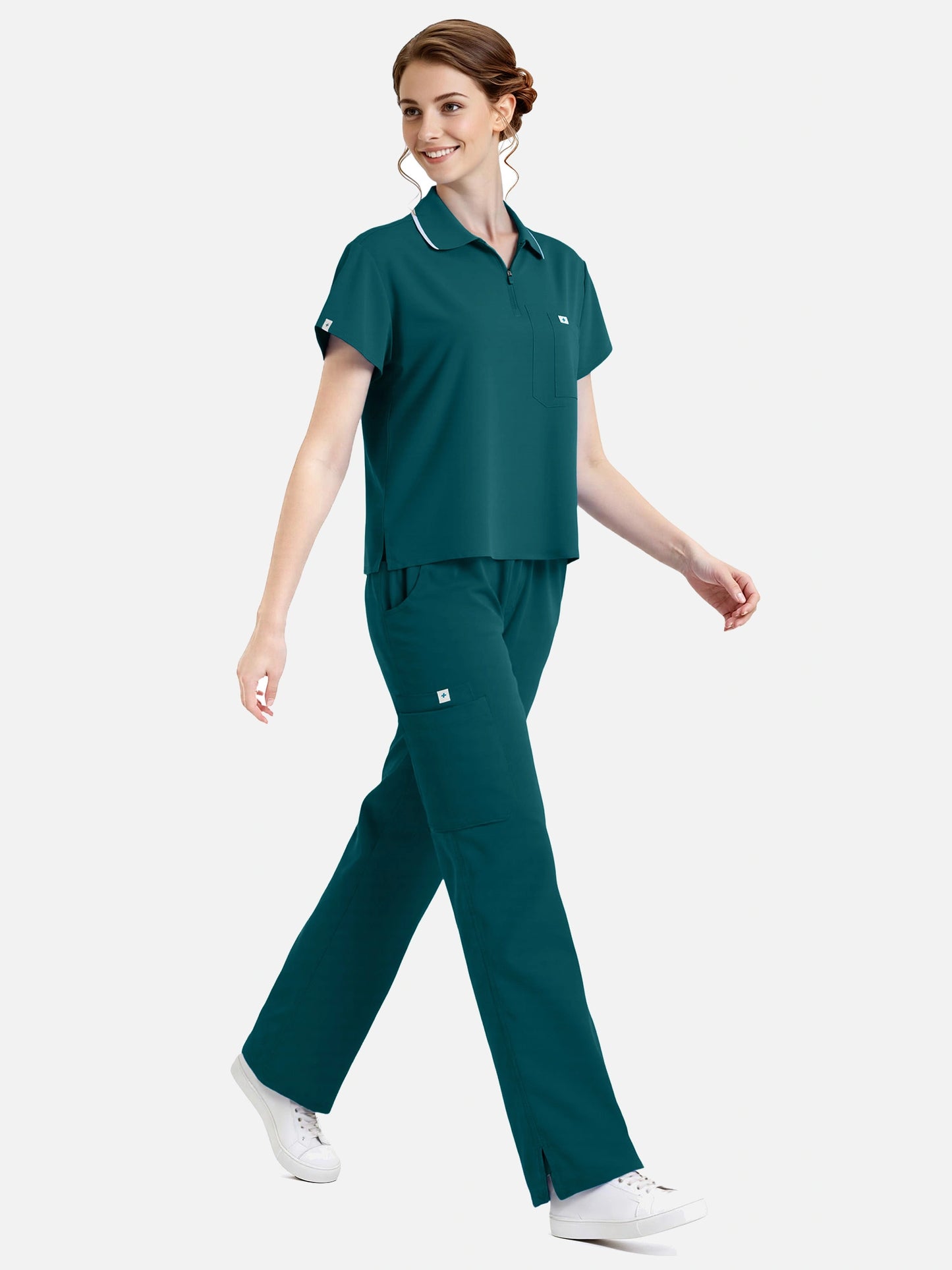 Dark Green – Eadflie Women's Zip Polo Straight-Leg Uniform Set – product image 72