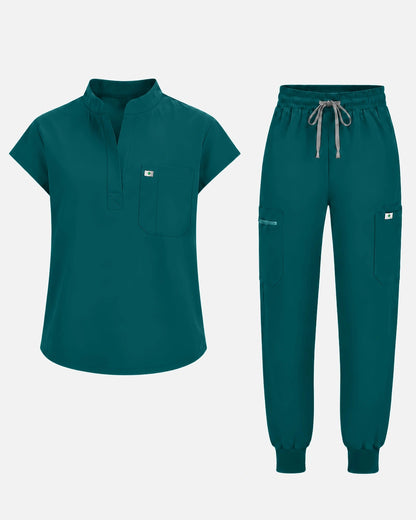 Dark Green – Eadflie Women's Henley Sleeveless Jogger Uniform Set – product image 64