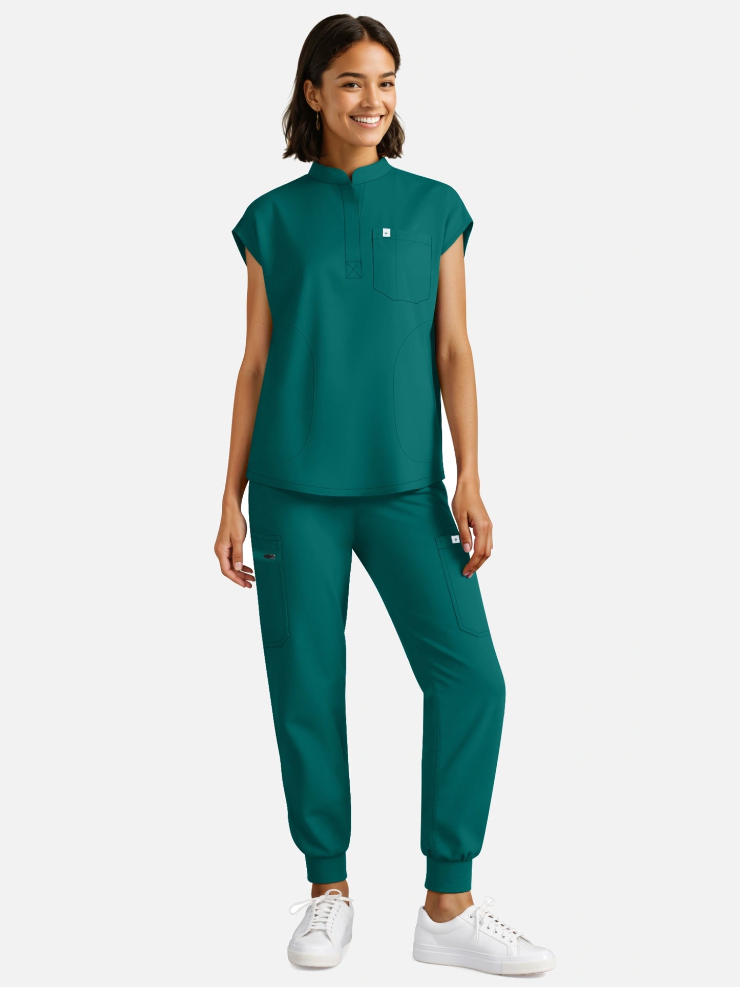 Dark Green – Eadflie Women's Henley Sleeveless Jogger Uniform Set – product image 65