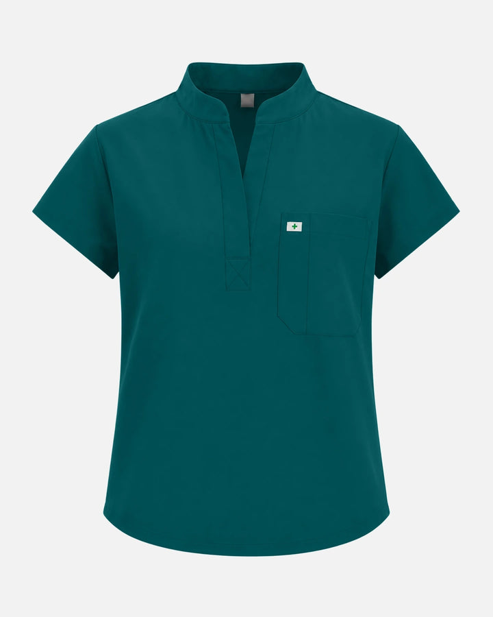 Eadflie Women's Sleeveless Henley Uniform Top - Dark Green