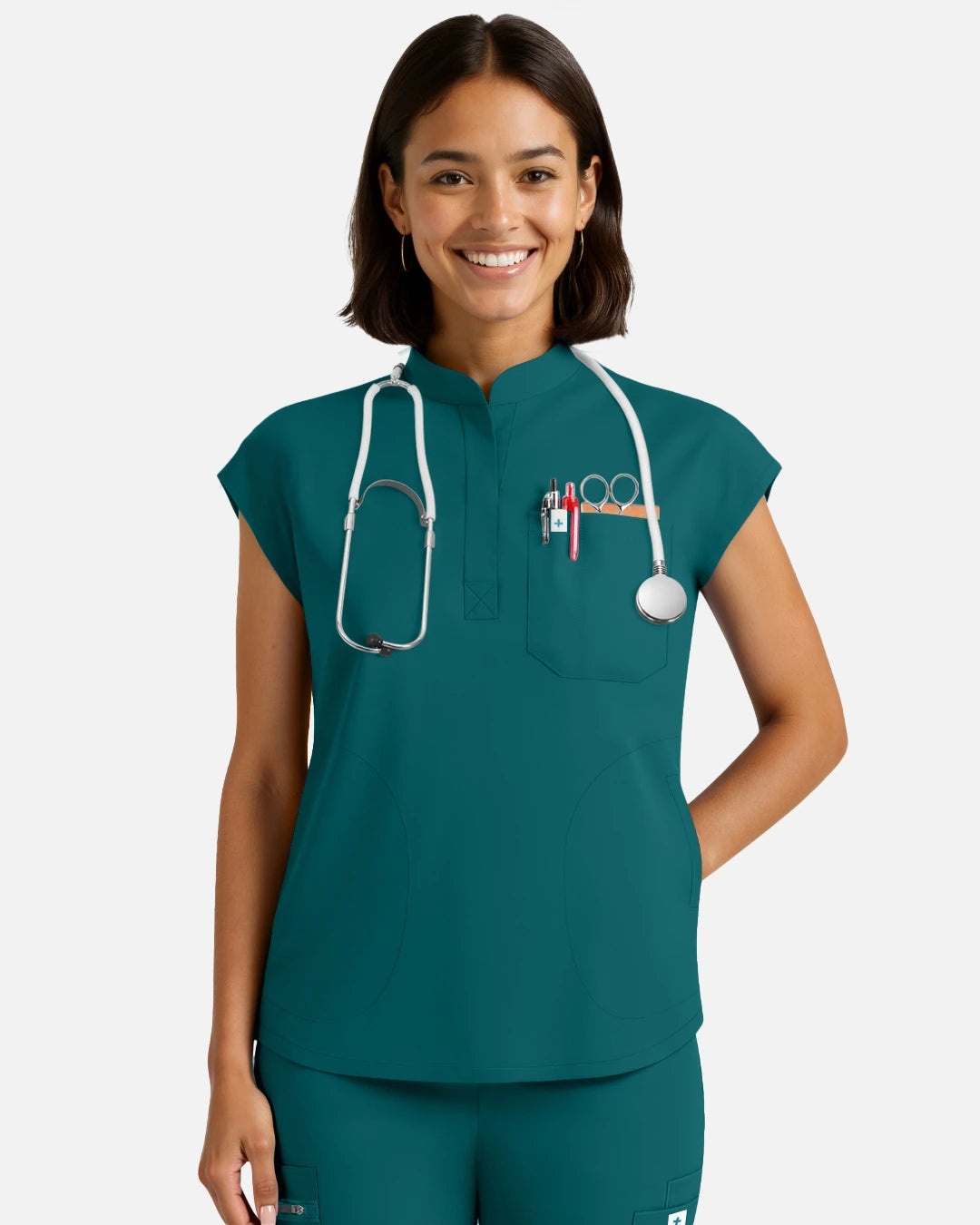 Dark Green – Eadflie Women's Sleeveless Henley Uniform Top – product image 68