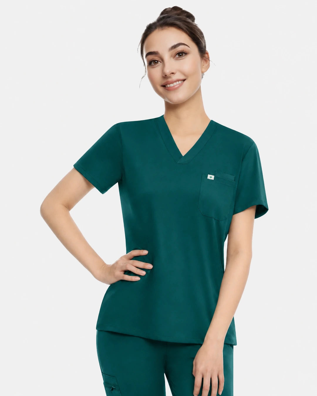Dark Green – Eadflie Women's Classic V-Neck Uniform Top – product image 85
