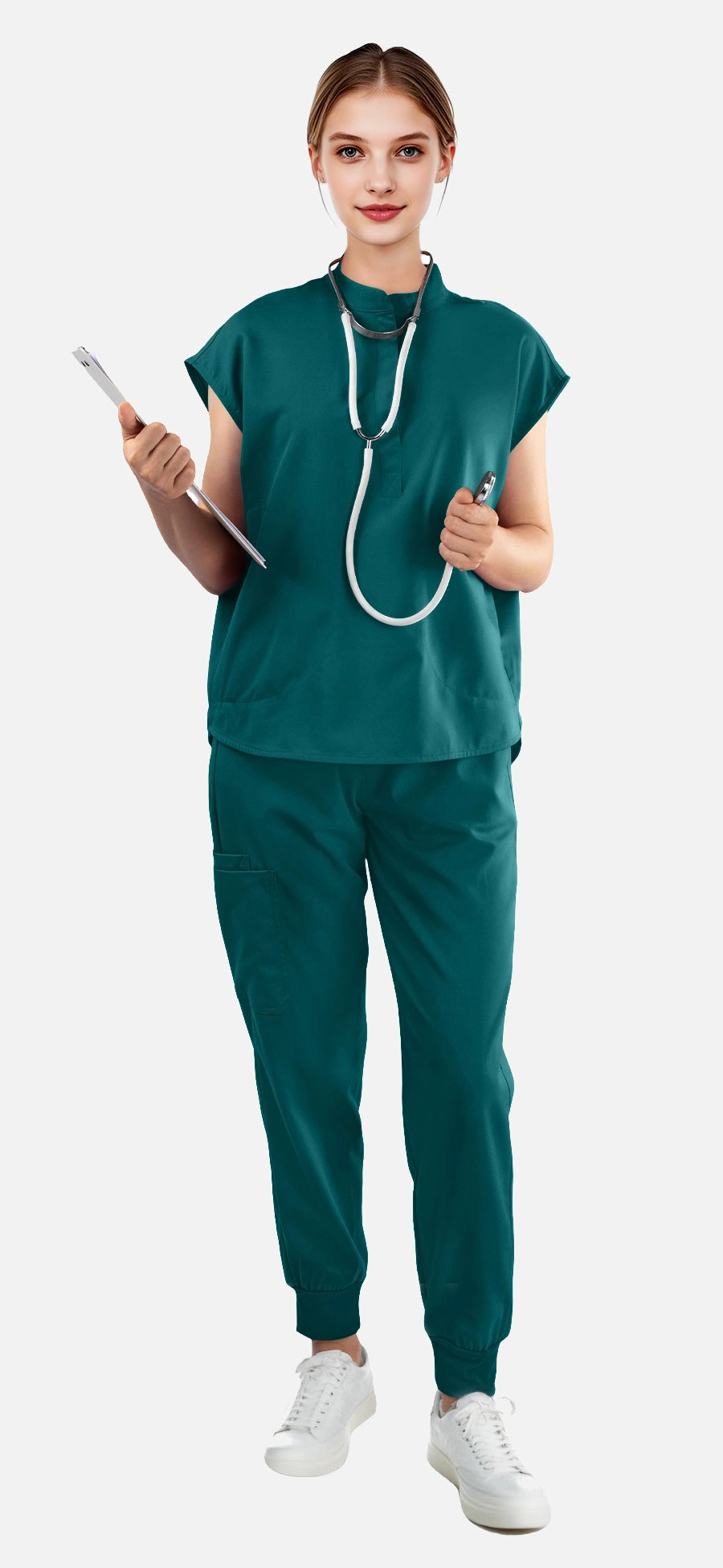 Dark Green – Eadflie Women's Sleeveless Mandarin Collar Jogger Uniform Set – product image 68