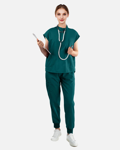 Dark Green – Eadflie Women's Sleeveless Mandarin Collar Uniform Top – product image 15