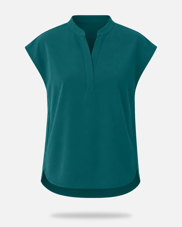 Eadflie Women's Sleeveless Mandarin Collar Uniform Top - Dark Green