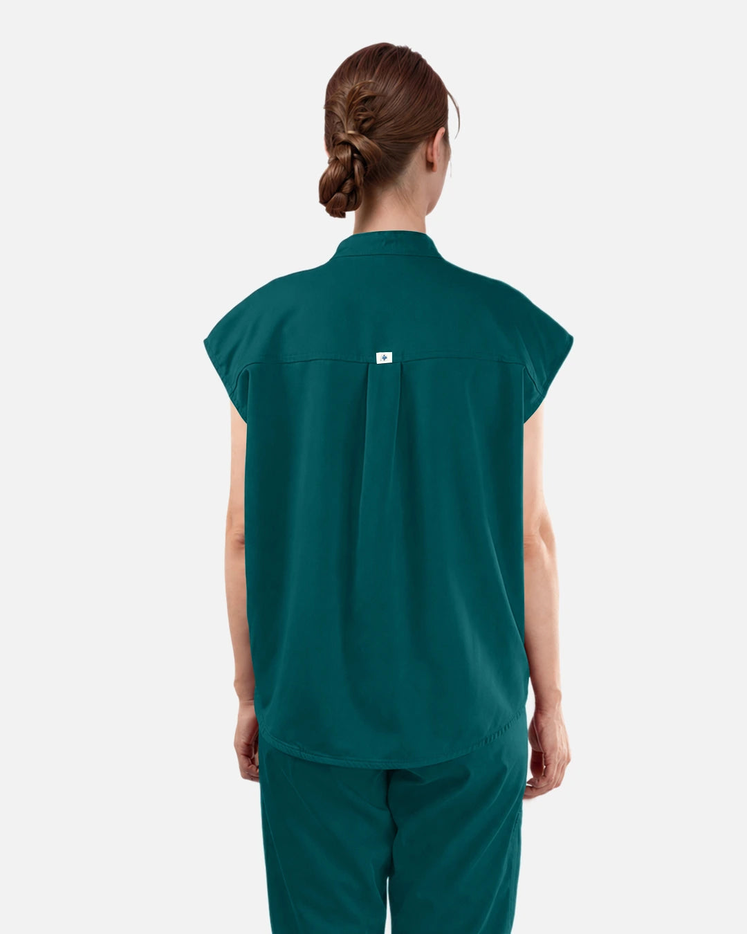 Dark Green – Eadflie Women's Sleeveless Mandarin Collar Uniform Top – product image 16