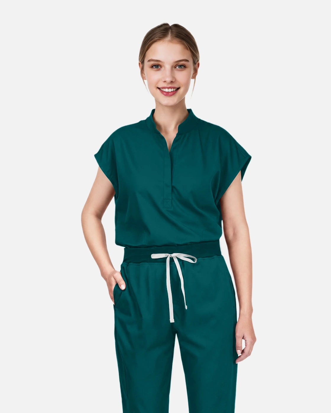 Dark Green – Eadflie Women's Sleeveless Mandarin Collar Uniform Top – product image 14