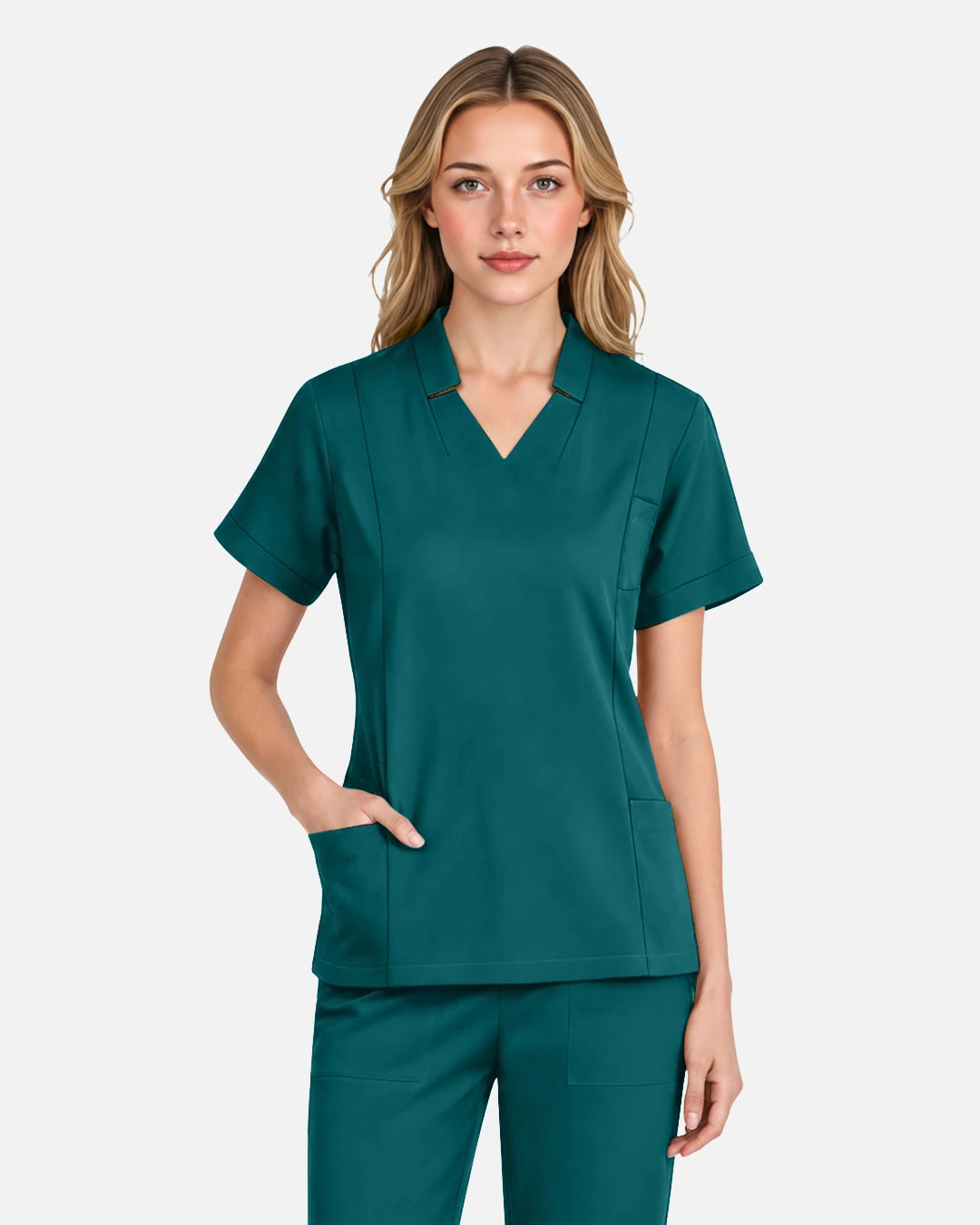 Dark Green – Eadflie Women's Split V-Neck Uniform Top – product image 62