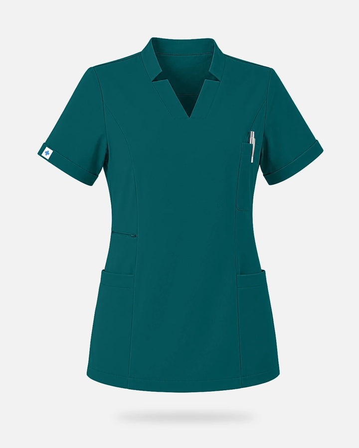 Eadflie Women's Split V-Neck Uniform Top - Dark Green