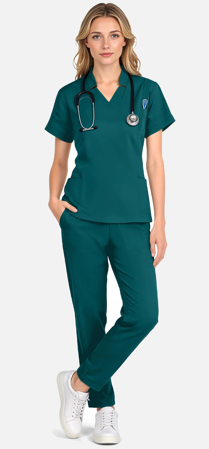 Dark Green – Eadflie Women's Split V-Neck Uniform Set – Tapered-Leg 9-Pocket Slim Fit – product image 66