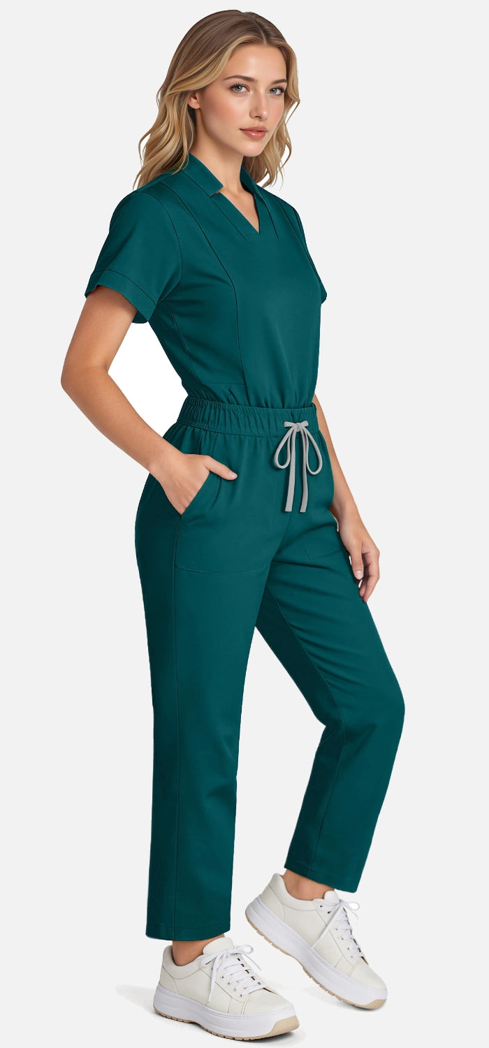 Dark Green – Eadflie Women's Split V-Neck Uniform Set – Tapered-Leg 9-Pocket Slim Fit – product image 68