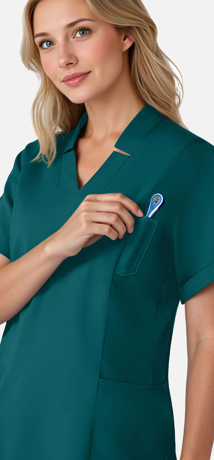 Dark Green – Eadflie Women's Split V-Neck Uniform Set – Tapered-Leg 9-Pocket Slim Fit – product image 71