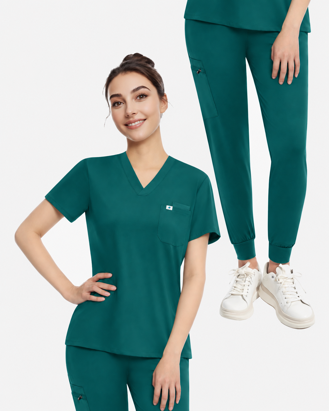 Dark Green – Eadflie Women's Knit V-Neck Jogger Uniform Set – product image 92