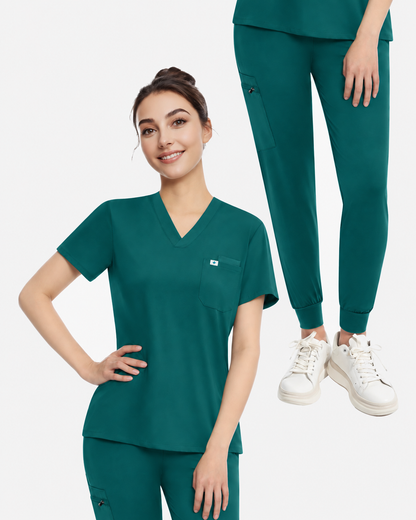 Dark Green – Eadflie Women's Knit V-Neck Jogger Uniform Set – product image 92